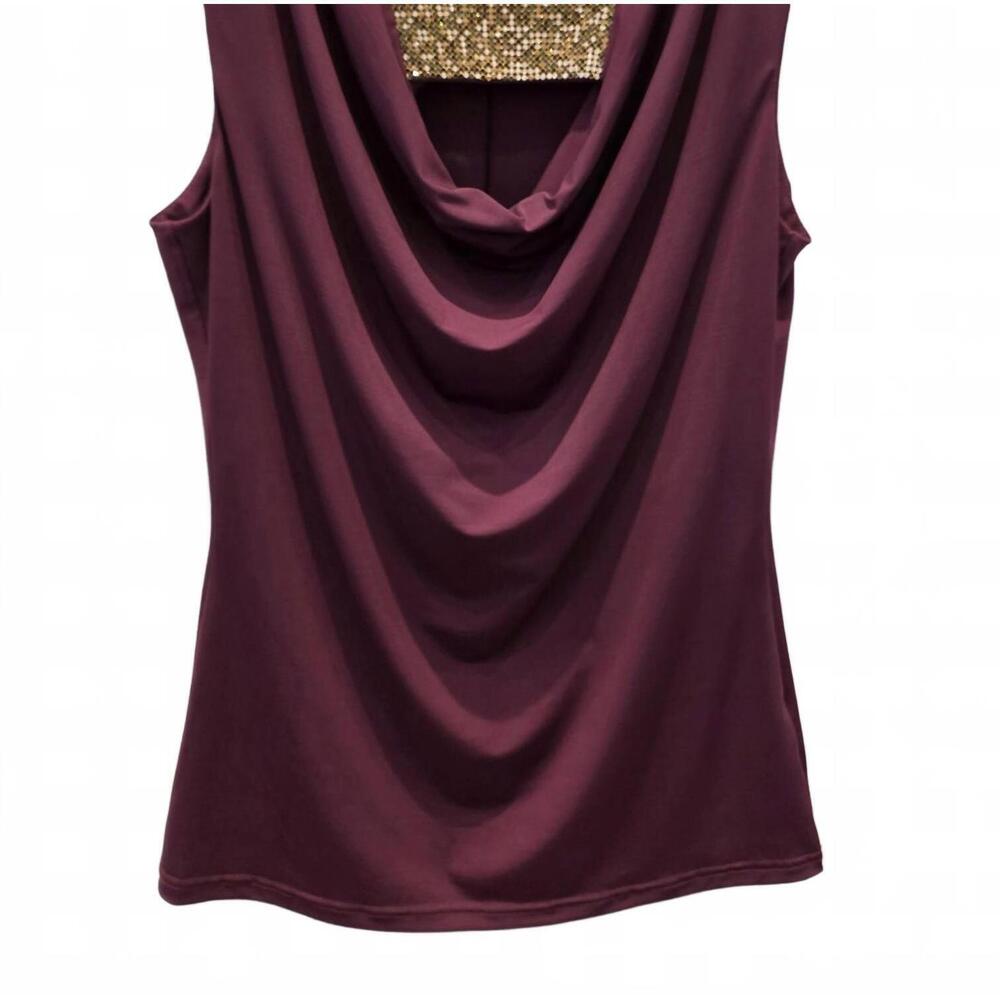 NEW SHERI BODELL women's squared rhinestone patch tank in wine